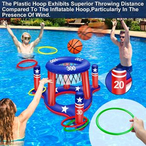 Édition limitée Ensemble de jeux de piscine gonflables d'été avec drapeau américain, comprenant un panier de basket flottant et un jeu de lancer d'anneaux, pour adolescents et adultes - Product Image 6