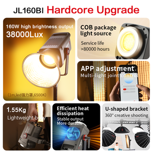 Jinbei JL160BI ไฟวิดีโอ LED 2700K ถึง6500K สำหรับถ่ายภาพไฟต่อ<span class=keywords><strong>เนื่อง</strong></span>พร้อมแท่นวางสำหรับถ่ายทอดสด - Product Image 6