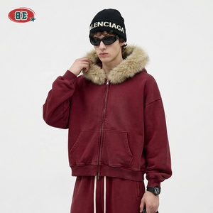 無地のエッセンシャルフェイクファーフーディー、ボックスフィット、カスタムロゴ、スクリーン印刷、ベストセラー、サンフェードジッパーフーディー、メンズ、卸売 - Product Image 2