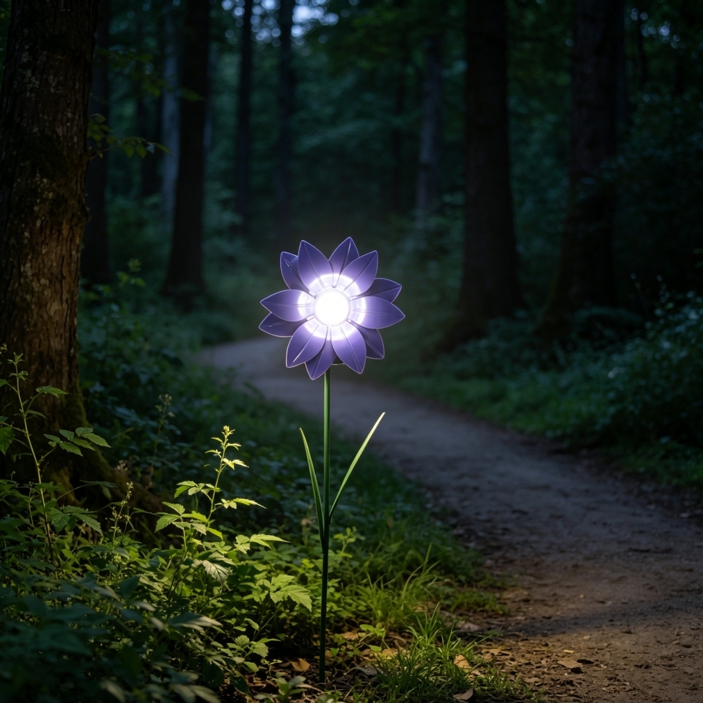Day and Night Decorative Solar Powered Flower Stake Light with Metal Petals and Leaves Garden Lamp for Yard Landscape Walkway