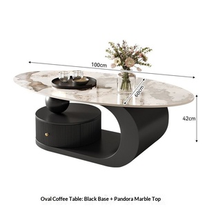 Nouvelle table basse ovale en marbre et métal de style italien, avec rangement, pour salon, adaptée aux petits appartements, simple, moderne, luxe léger - Product Image 6