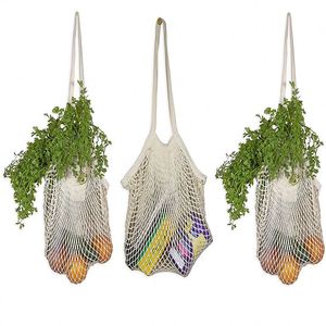 Sacs d'épicerie réutilisables en maille de coton écologique personnalisable sac à provisions en filet avec impression de logo personnalisé pour emballage de textile - Product Image 4