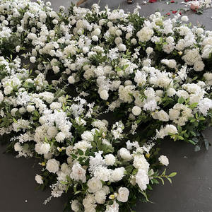 Camino de Mesa con Flores Rosadas al por Mayor D-FR163, Camino de Mesa con Flores Blancas para Pasillo, Camino de Mesa con Rosas Artificiales de Seda para Decoración de Bodas - Product Image 5