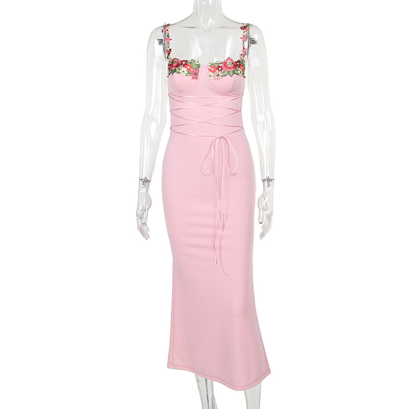 Robe longue rose