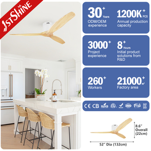 1stshine Quạt trần gỗ tự nhiên 52 inch 3 lưỡi gỗ tiết kiệm năng lượng quạt trần trang trí - Product Image 3