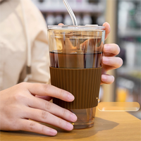En stock – Tasse à matcha en verre avec couvercle et paille, manchon en silicone multicolore, en verre de qualité alimentaire pour la cérémonie du matcha et l'usage quotidien