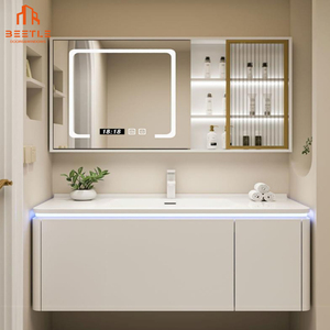 ชุดโต๊ะเครื่องแป้งในห้องน้ำอลูมิเนียมกันน้ำพร้อมอ่างล้างหน้าเซรามิก-100% กันสนิมน้ำหนักเบาแต่แข็งแรงดีไซน์ทันสมัย - Product Image 6