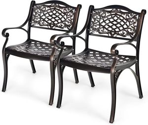Fauteuil extérieur antirouille en fonte d'aluminium avec dossier en treillis pour patio jardin balcon bistro et salon parc cour utilisation - Product Image 1