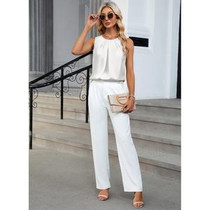 FOXA Débardeur en satin de soie pour femme, sans manches, froncé sur le devant, chemise décontractée d'été pour le travail - Product Image 5