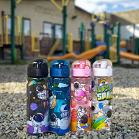 Bouteille en plastique avec paille, sans BPA, écologique, motif dessin animé créatif pour enfants, nouveau design, pour la maison, l'école, le camping et la randonnée