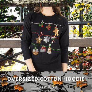 Pull de Noël noir à sequins pour femme, col rond, manches longues, tricoté, décorations de fêtes, vêtement d'hiver, sweat-shirt à col rond - Product Image 2