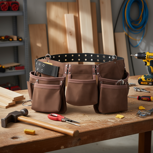 Ceinture porte-outils en similicuir suédé marron, 13 poches, réglable, robuste, pour électricien, charpentier, bricoleur - Product Image 2