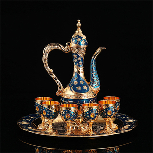 Vintage lusso europeo oro regalo di nozze in metallo teiera e vassoio da tè con 6 tazze per servire il tè - Product Image 5