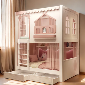Lit superposé multifonctionnel pour enfants en bois, design château, mobilier <span class=keywords><strong>de</strong></span> chambre d'enfant avec escalier et toboggan - Product Image 2