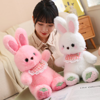 Peluche Lapin Assis Adorable, Douce Poupée Lapin en Peluche avec Bavoir en Dentelle, Mignons Animaux en Peluche pour Décoration de Chambre d'Enfant, Cadeau de Fêtes