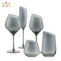 Lot de verres à vin en cristal fumé gris, gobelets colorés sur pied pour mariage, hôtel, banquet, décoration de table