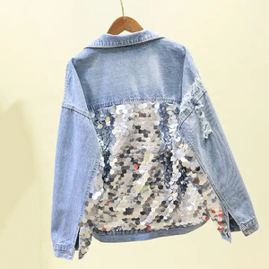 Áo khoác denim đính sequin thiết kế độc đáo thời trang cá tính, áo khoác denim sequin đã qua xử lý giặt mềm dành cho nữ, sản xuất tại Trung Quốc - Product Image 3