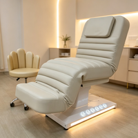 Table de Massage Moderne en Cuir à Base Blanche, Lit de Spa Électrique à 3 Moteurs avec Lumières LED pour Soins Esthétiques et Faciaux
