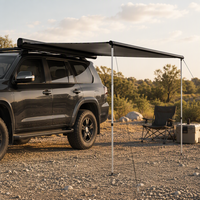 Tenda Samping Mobil 2.5x3m dengan Casing Aluminium Hitam untuk Truk Pikap SUV 4x4, Kain Berlapis UV 420D dengan LED dan 2 Tiang Penyangga
