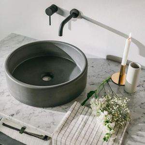 Lavabo de Cemento Gris Claro, Forma Personalizada, Minimalista, Redondo, Cilíndrico, para Colocar Sobre la Encimera del Baño - Product Image 4