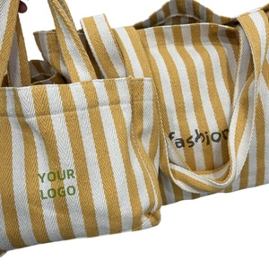 Best Price <b>Large</b> Size Recycled <b>Canvas</b> Cotton Stripe Shopping Tote <b>Bags</b> with Custom Logo Shoulder Strap Daily Use TC Brand - Product Image 5