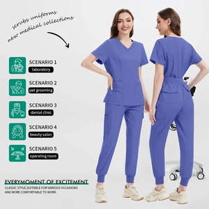 Uniformes Médicos Unisex al por Mayor, Conjunto <span class=keywords><strong>de</strong></span> Uniformes <span class=keywords><strong>de</strong></span> Enfermería <span class=keywords><strong>de</strong></span> Tela Suave, Poliéster y Elastano 150D, Elásticos en Cuatro Direcciones, Uniformes <span class=keywords><strong>de</strong></span> Doctor para Hospital - Product Image 3
