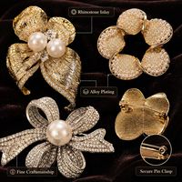 Broche de bijoux plaquée or et argent, prête à être expédiée, avec nœud papillon élégant en fleurs 3D, perles et strass en cristal