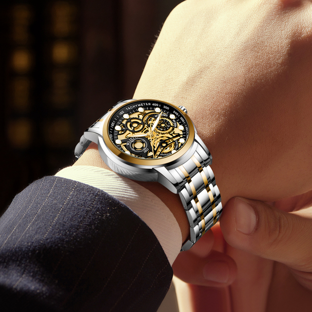 Fashion Men Automatic Mechanical Business Gold Watch with Good Quality and Cheap Supplier