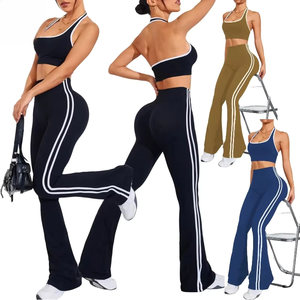 Ensembles de yoga et de fitness pour femmes : Soutien-gorge dos nu push-up, leggings et pantalons évasés – Tenues de sport sans coutures pour l'entraînement et la course à pied - Product Image 1