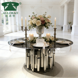 Mesas y Sillas Redondas de Acero Inoxidable Plateado con Cubierta de Vidrio de Lujo para Banquetes - Product Image 3