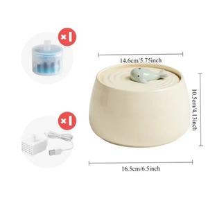 Bebedero de Agua para Gatos de Cerámica de 1.3L con Soporte de Madera de <span class=keywords><strong>Roble</strong></span>, Seguro contra Quemaduras en Seco, con Múltiples Filtros, Silencioso - Product Image 2
