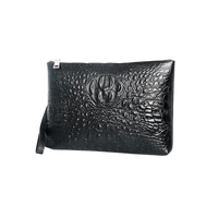 Pochette de soirée pour homme en cuir pleine fleur grain alligator avec dragonne et fermeture éclair, sac à main enveloppe, vente en gros, fabricant OEM