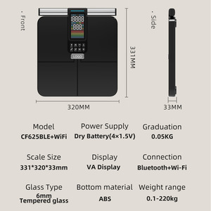 เครื่องชั่งน้ำหนักไขมันในร่างกายบลูทูธที่ไม่เหมือนใคร 320x331 มม. หน้าจอสีสันสดใส เครื่องชั่งอิเล็กทรอนิกส์พร้อมการเชื่อมต่อไร้สายสำหรับใช้ในบ้าน - Product Image 5