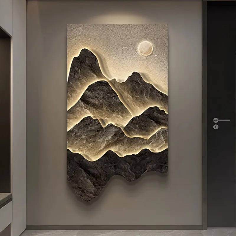 Entrance porch decorative painting light modern light luxury mountain painting wall lamp