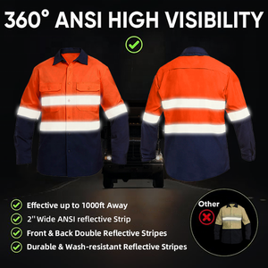 En20471 bông xây dựng khai thác mỏ công nghiệp công nhân đồng phục bảo hộ lao động biểu tượng tùy chỉnh phản quang quần áo an toàn Hi VIS làm việc Áo sơ mi - Product Image 2