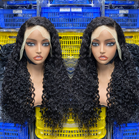 Perruque en dentelle HD Water Wave 200 densité, cheveux humains bouclés, pré-épilée, pré-décolorée, sans colle, avec cordon de serrage