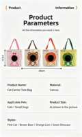 Sac de transport pour chat en toile mignon, sac fourre-tout respirant pour animaux de compagnie avec ouverture pour la tête, pour petits chiens et chats, sac à bandoulière portable pour les voyages en extérieur