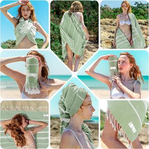 Serviette <span class=keywords><strong>de</strong></span> <span class=keywords><strong>plage</strong></span> tissée rayée en coton biologique turc, style Fouta Peshtemal, pour l'été tropical, le hammam, la piscine, le spa et les voyages naturels - Product Image 3