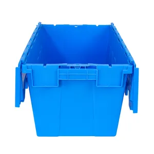 Caixa movente Nestable da caixa 710*575*485 do armazenamento da tote empilhável caixa movente plástica com tampa unida