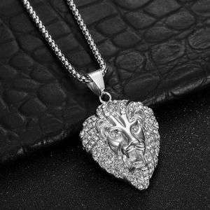 Collier pendentif tête de lion en acier inoxydable plaqué or avec cristaux sertis pavé, bijou unisexe, cadeau - Product Image 3
