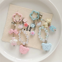 Porte-clés ours en acrylique fait main, breloque de sac perlée, pendentif cœur, nœud, patte, accessoire de sangle de téléphone