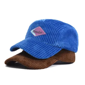 패션 힙합 빈 사용자 정의 로고 곡선 테두리 strapback 코듀로이 5 패널 스포츠 gorras 모자 모자