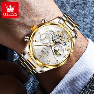 Montre automatique originale OLEVS 7005 pour homme, cadran romain, mécanique, phase de lune, squelette, luxe, étanche. - Product Image 5