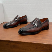 Mocassins Penny en cuir véritable pour hommes, style italien, patinage à la main original, chaussures habillées à enfiler pour affaires