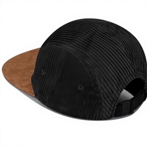 Gorra Snapback de Cinco Paneles de Pana, Unisex, Color Sólido, Ajustable, Negra, con Visera Plana, Casual, para Adultos - Product Image 1