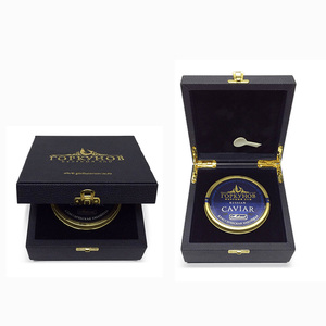 Black Wooden Leather Lump Fishr Empty Caviar Tins Box Gift Box For Caviar Packaging Box