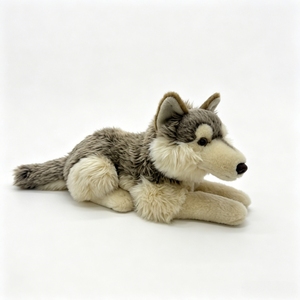 Peluche di Lupo Sdraiato Realistico Personalizzato, Giocattolo in Peluche di Lupo Grigio con Texture in Vera Pelliccia per Arredamento Casa, Negozio di Regali, Vendita all'Ingrosso - Product Image 2