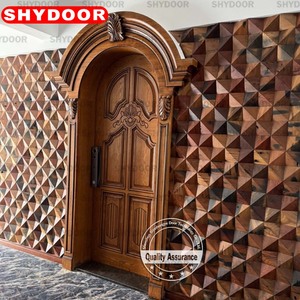 Puerta de Madera Sólida Pintada de Estilo Americano Moderno, Personalizada con Tallado Artístico Multicapa para Dormitorio, Baño, Entrada, Villa - Product Image 1