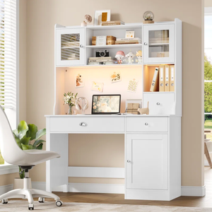 โต๊ะคอมพิวเตอร์ไม้สีขาว47.2พร้อมไฟ LED และประตูกระจก - Product Image 2