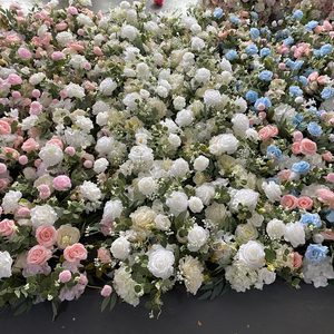 D-FR174 Wholesale artificial white <b>green</b> flower <b>runner</b> table handmade flower <b>runner</b> aisle rose flower <b>runner</b> silk wedding decor - Product Image 6